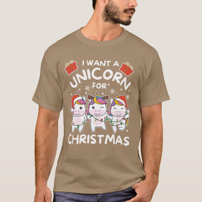Jag vill ha en enhörning för julklappsstudsar t shirt (Framsida)