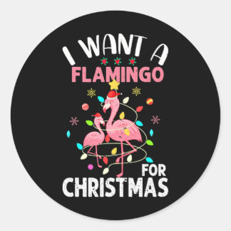 Jag vill ha en Flamingo till jul Runt Klistermärke