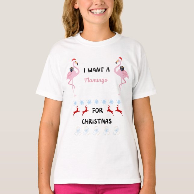 Jag vill ha en flamingo till jul. t shirt (Framsida)