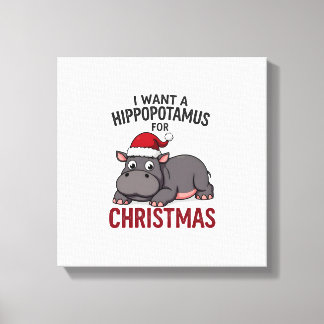Jag Vill Ha En Flodhäst På Julen - Xmas Hippo ( Canvastryck