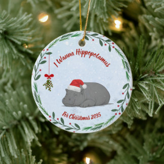 Jag vill ha en flodhäst till jul prydnad julgransprydnad keramik