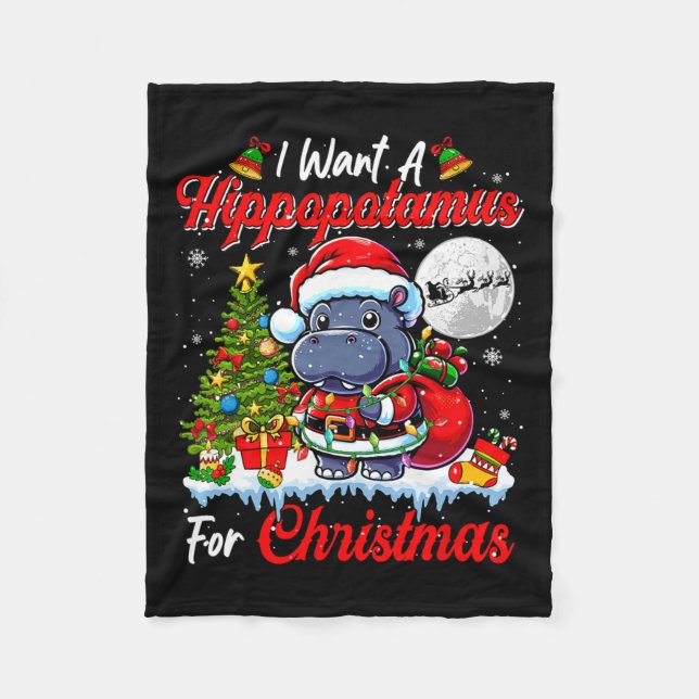 Jag vill ha en hippo till julklad jultomslungel fleecefilt (Framsidan)