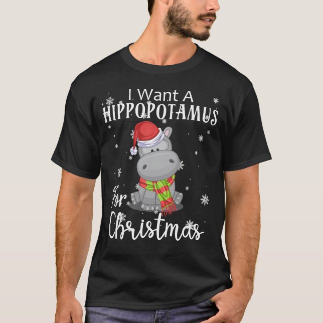 Jag vill ha en Hippopotamus för julklapp T Shirt (Framsida)