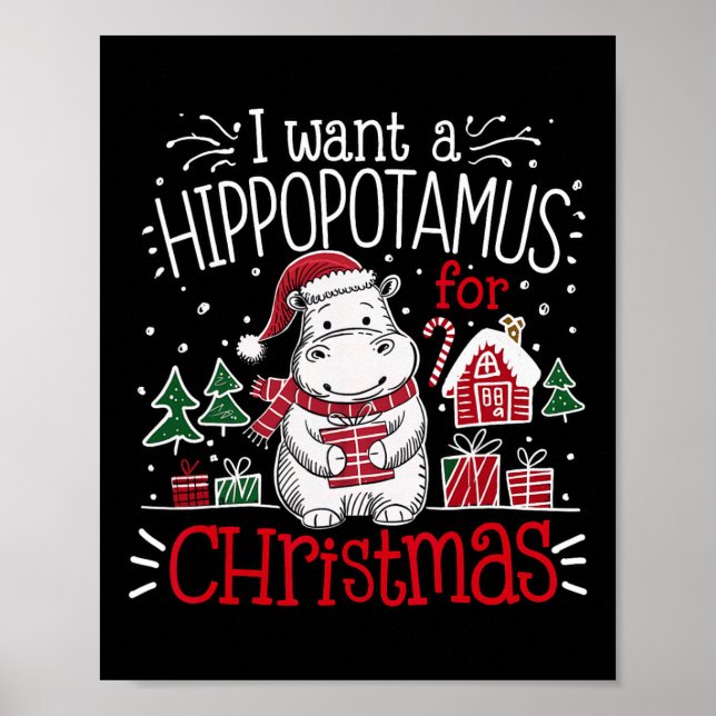 Jag vill ha en hippopotamus jul Pajamas Cute Hippo Poster (Framsidan)
