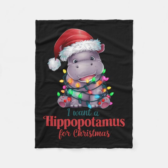 Jag vill ha en Hippopotamus-julklapp Hippo Santa H Fleecefilt (Framsidan)