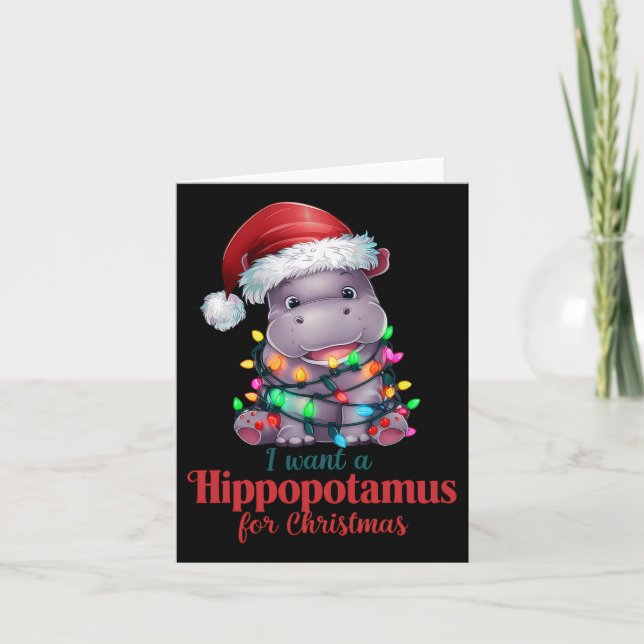 Jag vill ha en Hippopotamus-julklapp Hippo Santa H Kort (Framsida)