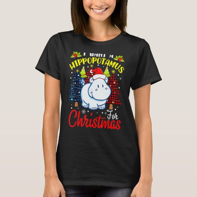 Jag vill ha en hippopotamus till Jul Hippo Julafto T Shirt (Framsida)