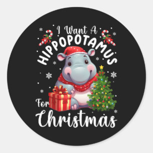 Jag vill ha en hippopotamus till jul Julafton Hipp Runt Klistermärke