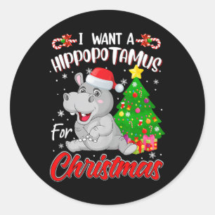Jag vill ha en hippopotamus till jul Pajama Julaft Runt Klistermärke