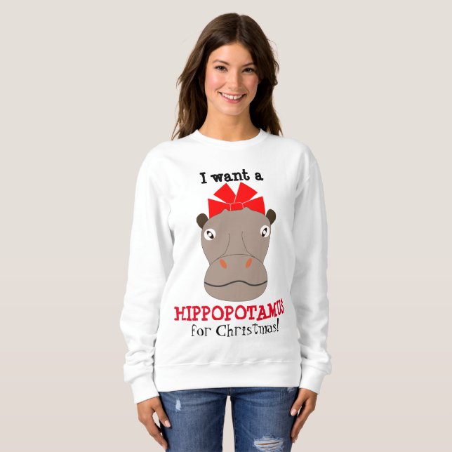 Jag vill ha en Hippopotamus till jul! Sweat Shirt T-shirt (Hel framsida)