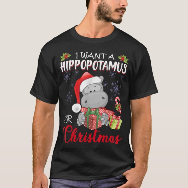 Jag vill ha en hippopotamus till Julafton Hippo T Shirt (Framsida)
