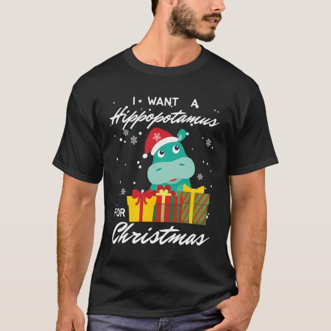 Jag vill ha en hippopotamus till julfin Helgdag T Shirt (Framsida)