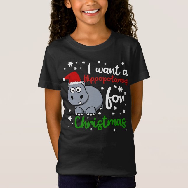 Jag vill ha en hippopotamus till julfonen Julafton T Shirt (Framsida)