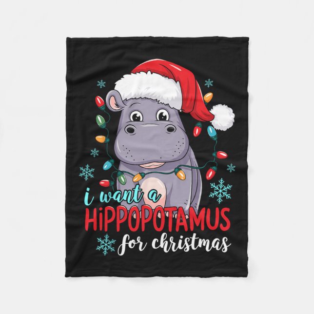 Jag vill ha en hippopotamus till julklappen fleecefilt (Framsidan)