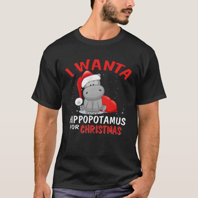 Jag vill ha en hippopotamus till julklappsdjur t shirt (Framsida)