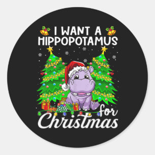 Jag vill ha en hippopotamus till jultomten Ljus Runt Klistermärke