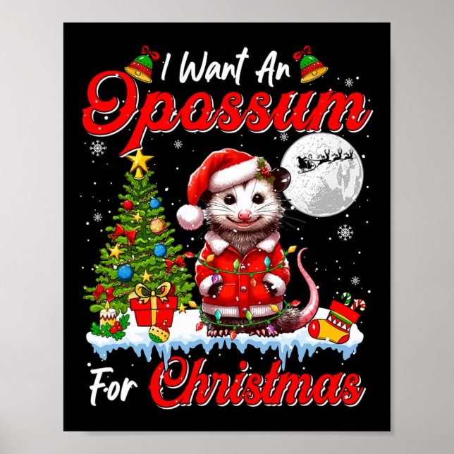 Jag vill ha en opossum för julklappen jultomslungo poster (Framsidan)
