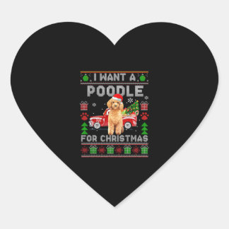 Jag vill ha en Pudel till jul, jättebra Hund Xma Hjärtformat Klistermärke