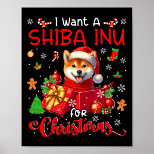 Jag vill ha en Shiba Inu till julägaren Santa Hund Poster