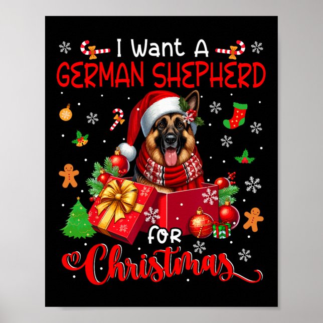 Jag vill ha en tysk shepherd till jultomten Hund I Poster (Framsidan)