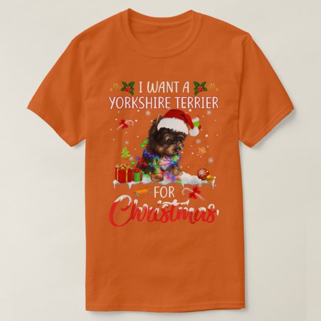 Jag vill ha en Yorkshire Terrier till jul Julafton T Shirt (Design framsida)