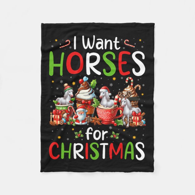 Jag vill ha hästar till Jul-Kaffe koppar-gården Fleecefilt (Framsidan)