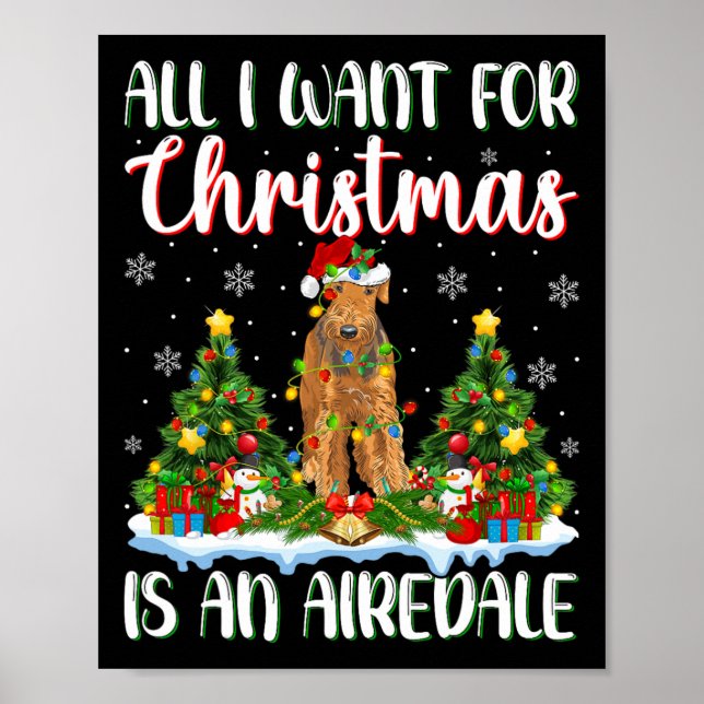 Jag vill ha jul är en airedale Terrier Hund Xma Poster (Framsidan)