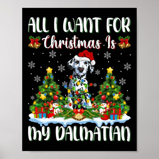Jag vill ha jul är en Dalmatien Hund Träd Poster (Framsidan)