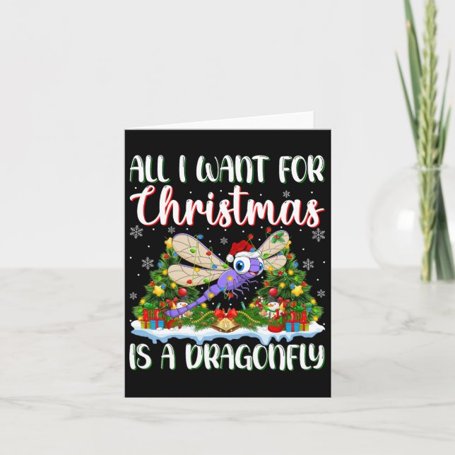 Jag vill ha jul är en Dragonfly Julafton Träd Ligh Kort (Framsida)