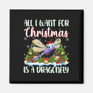 Jag vill ha jul är en Dragonfly Julafton Träd Ligh Magnet