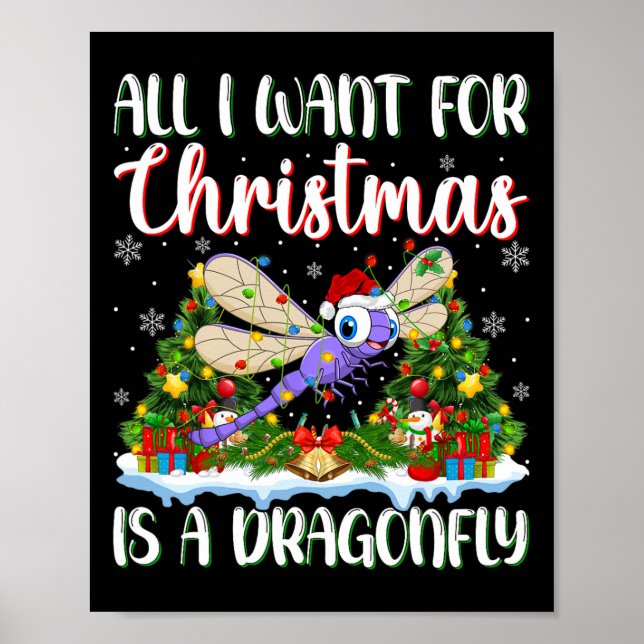 Jag vill ha jul är en Dragonfly Julafton Träd Ligh Poster (Framsidan)