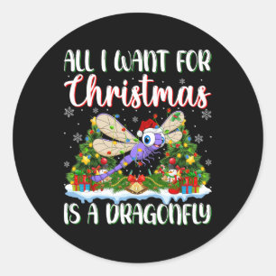 Jag vill ha jul är en Dragonfly Julafton Träd Ligh Runt Klistermärke