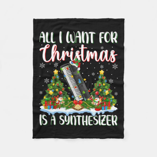 Jag vill ha jul är en synthesizer Julafton Träd Li Fleecefilt (Framsidan)