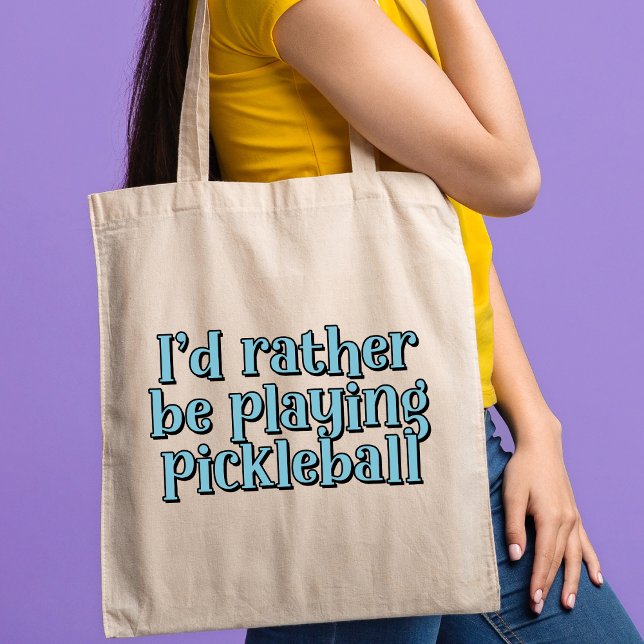Jag vill hellre spela pickleball Blue Retro Text Tygkasse (Skapare uppladdad)