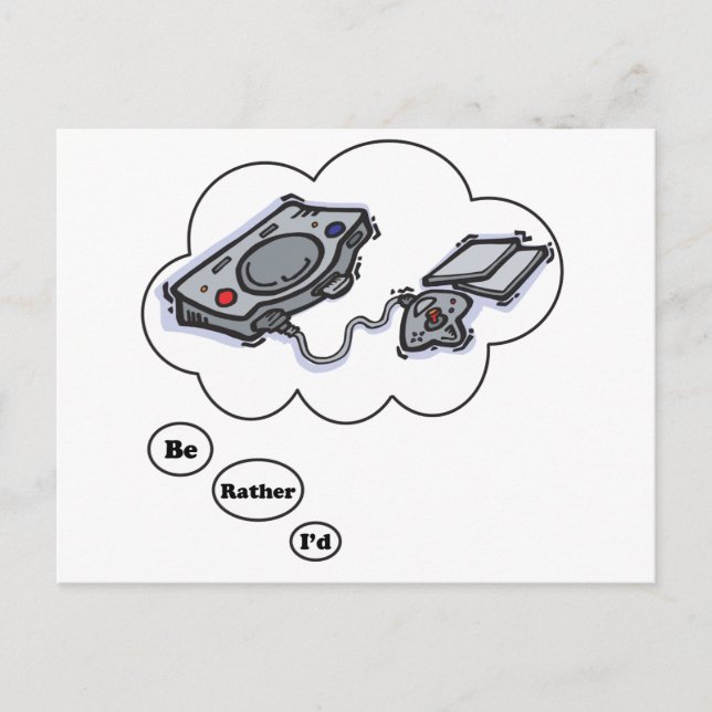 Jag vill hellre spela videospel 2 vykort (Framsida)