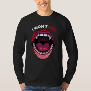 Jag vill inte Bita Vampire Teeth Red Läppar Scary T Shirt