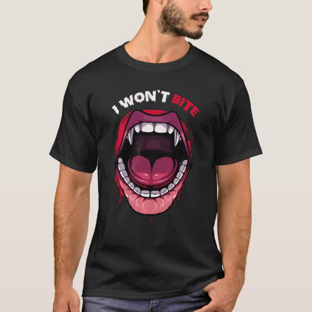 Jag vill inte Bita Vampire Teeth Red Läppar Scary  T Shirt (Framsida)
