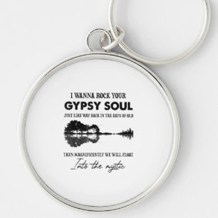 Jag vill Sten din zypsy Soul Hippie Guitar Rund Silverfärgad Nyckelring