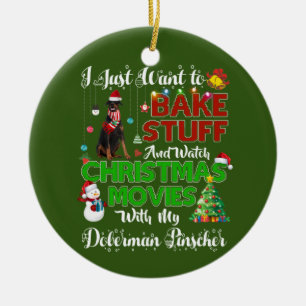 Jag vill titta på julfilmer, doberman pinscher julgransprydnad keramik