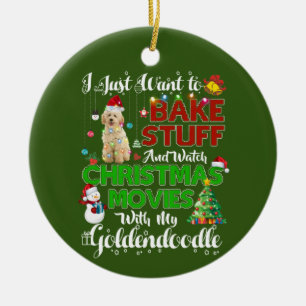 Jag vill titta på julfilmer, goldendoodle julgransprydnad keramik