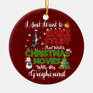 Jag vill titta på julfilmer med Greyhound Julgransprydnad Keramik