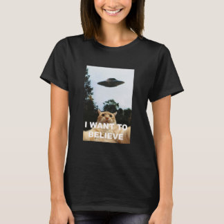 Jag vill tro på UFO Funny Cat Selfie T Shirt