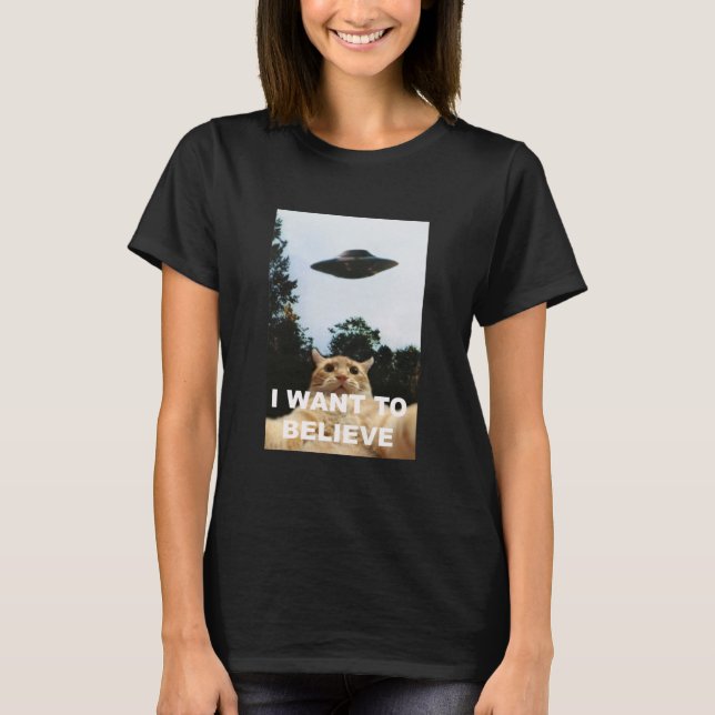 Jag vill tro på UFO Funny Cat Selfie T Shirt (Framsida)