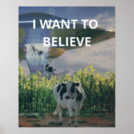 Jag vill tro, Retro 90-talet, målar Alien Cow P Poster