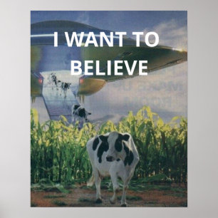 Jag vill tro, Retro 90-talet, målar Alien Cow P Poster