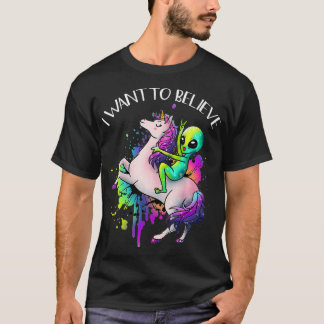 Jag vill tro Unicorn Alien Horn Etraterrestri T Shirt