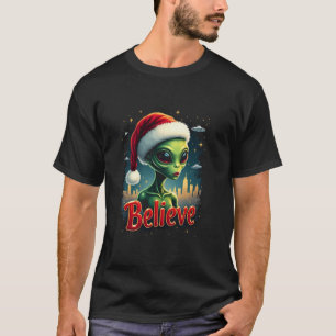 Jag vill tro Utomjordingar UFO Funny Alien Santa H T Shirt