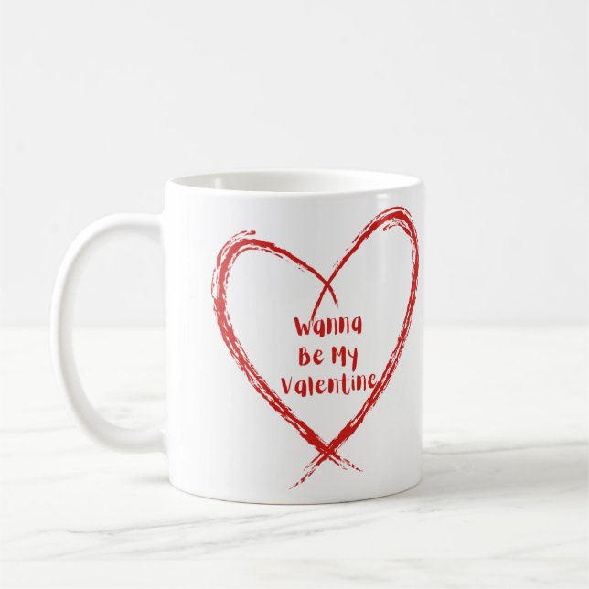 Jag vill vara min Valentine tryckt i ett hjärta Kaffemugg (Vänster)