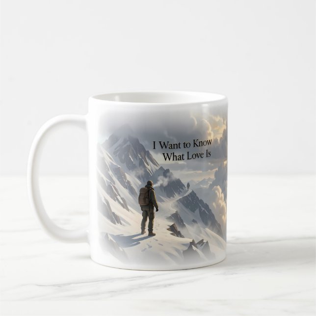 Jag vill veta vad kärlek är Alpin konst mugg (Vänster)