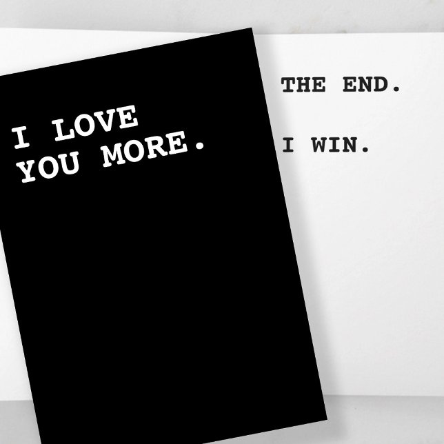 Jag vinner mer på kärlek. kort (I love you more the end I win Card by Ricaso. Textually Funny cards ideal for Valentines Day)